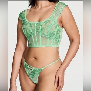 Victoria’s Secret dream angels clueless Green Lace Lingerie corset bra thong Set